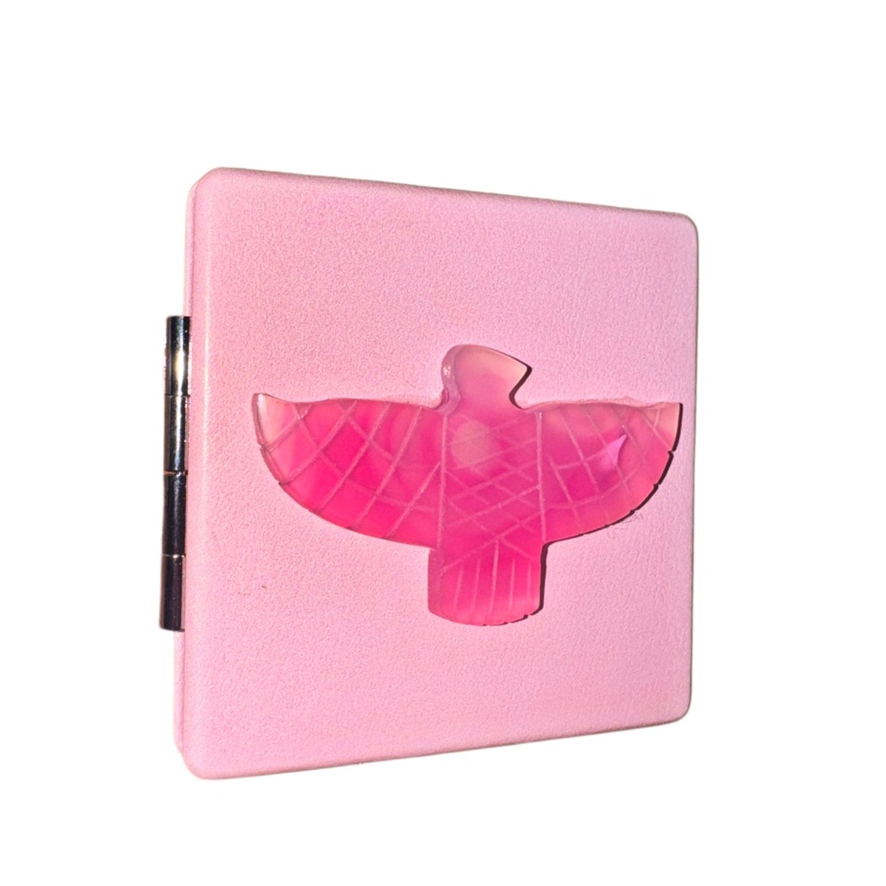 Luxe Pink Onyx Eagle & Faux Leather Double Compact Mirror